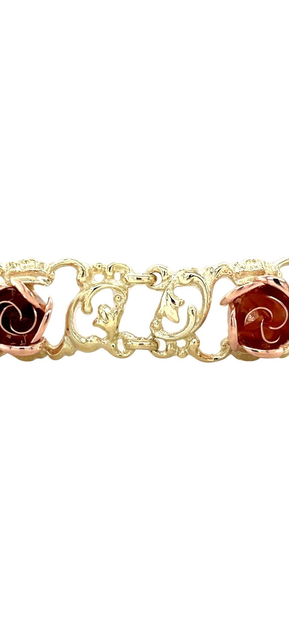 Vintage 14K Two Tone Gold Rose Bracelet